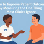 Illustration of a physical therapist having a friendly conversation with a smiling patient in a clinic setting, symbolizing positive patient experience.